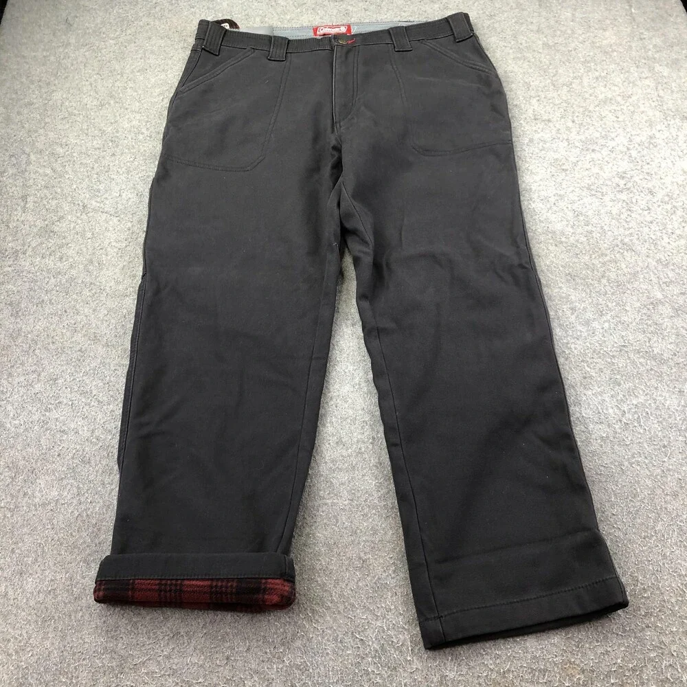 Coleman Pants Mens 36x30 Black Canvas Carpenter Fleece Lined Straight Workwear